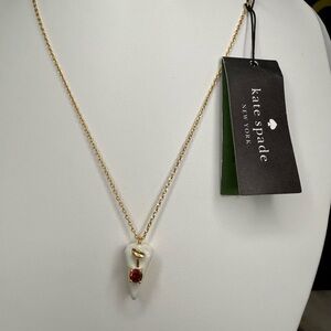 Kate Spade Cherry Shortcake Slice Pendant Necklace Gold Tone NWT